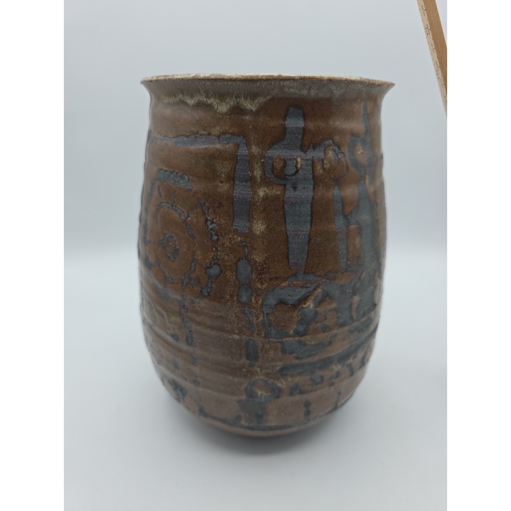 Brutalist Primative Studio Art MCM Vase Abstract Patten Signed Schultz‎ - Picture 8 of 11